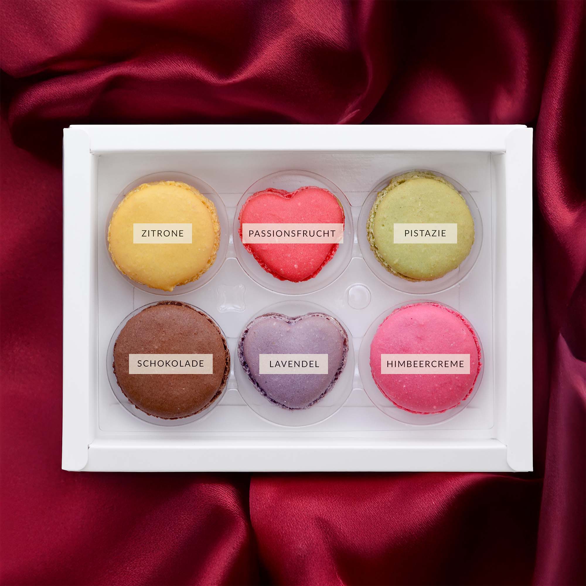 6er Macaron mit Botschaft Geschenkbox - Valentinstag