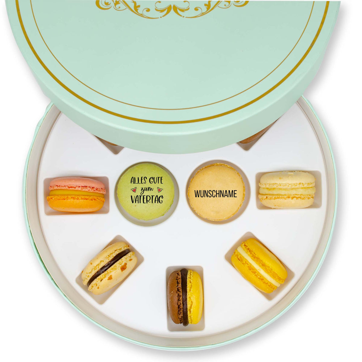 kleine Geschenkbox zum Vatertag - Macarons Deluxe mit Wunschname