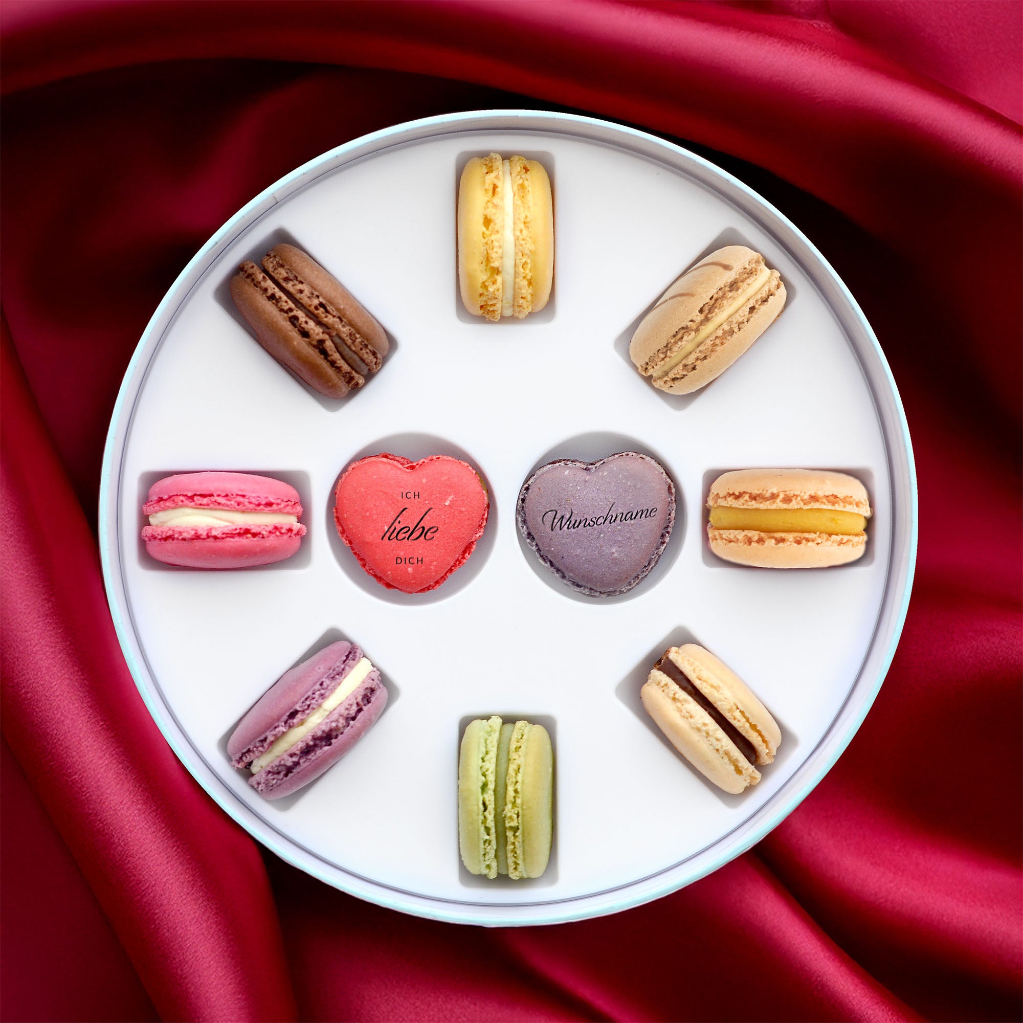 Macaron mit Wunschname Geschenkbox  - Love Edition