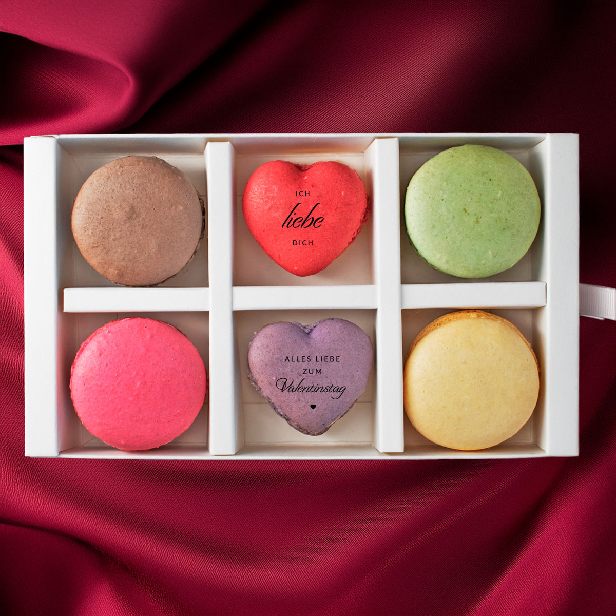 6er Macaron mit Botschaft Geschenkbox   - Valentinstag