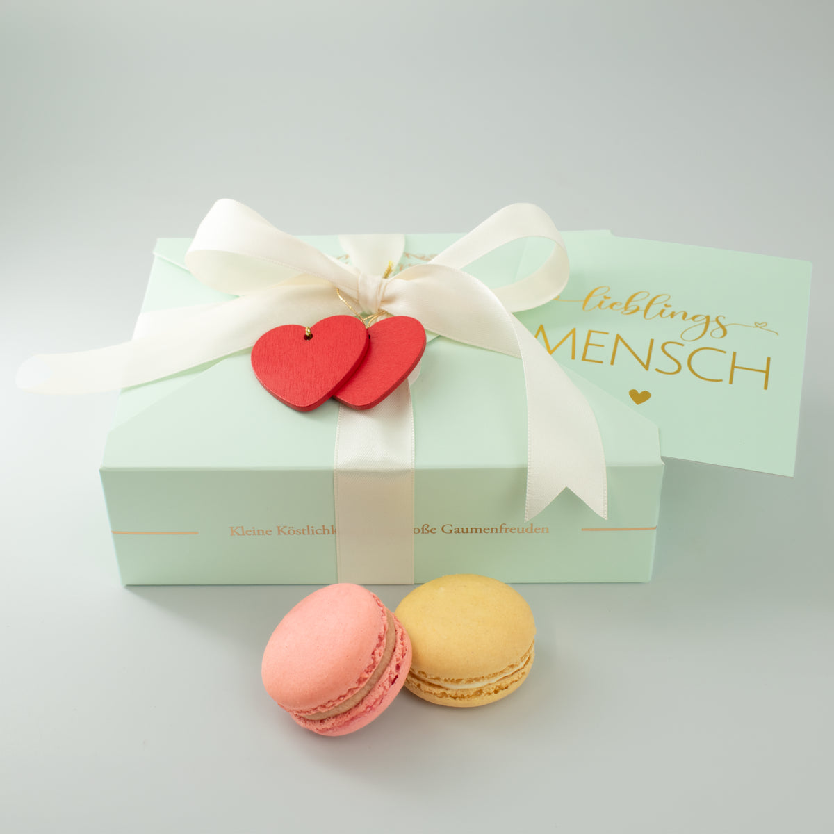 Macaron-Geschenkbox mit Botschaft – 12 Stück